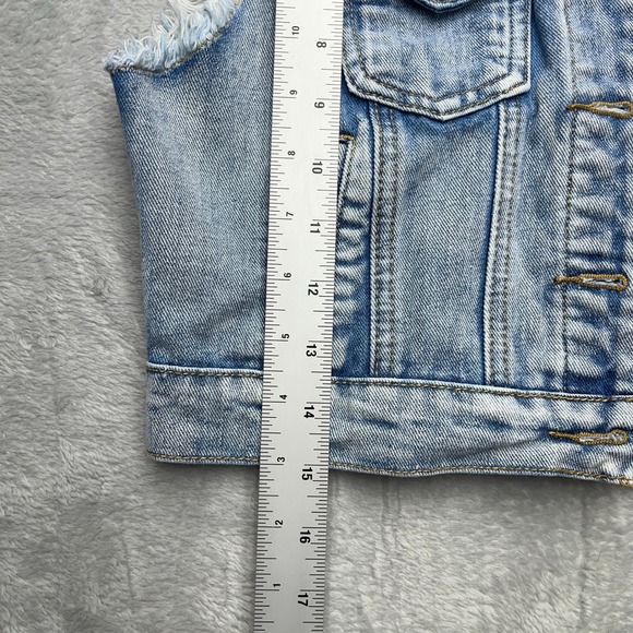 Chiqle Denim Architect Lace Back Jean Vest Women Medium Blue Frayed Distressed - Picture 5 of 8